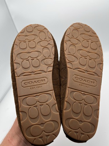 Coach Signature Brown Suede Leather Slip On Shoes Slippers Antonia Size 7B - Picture 10 of 12