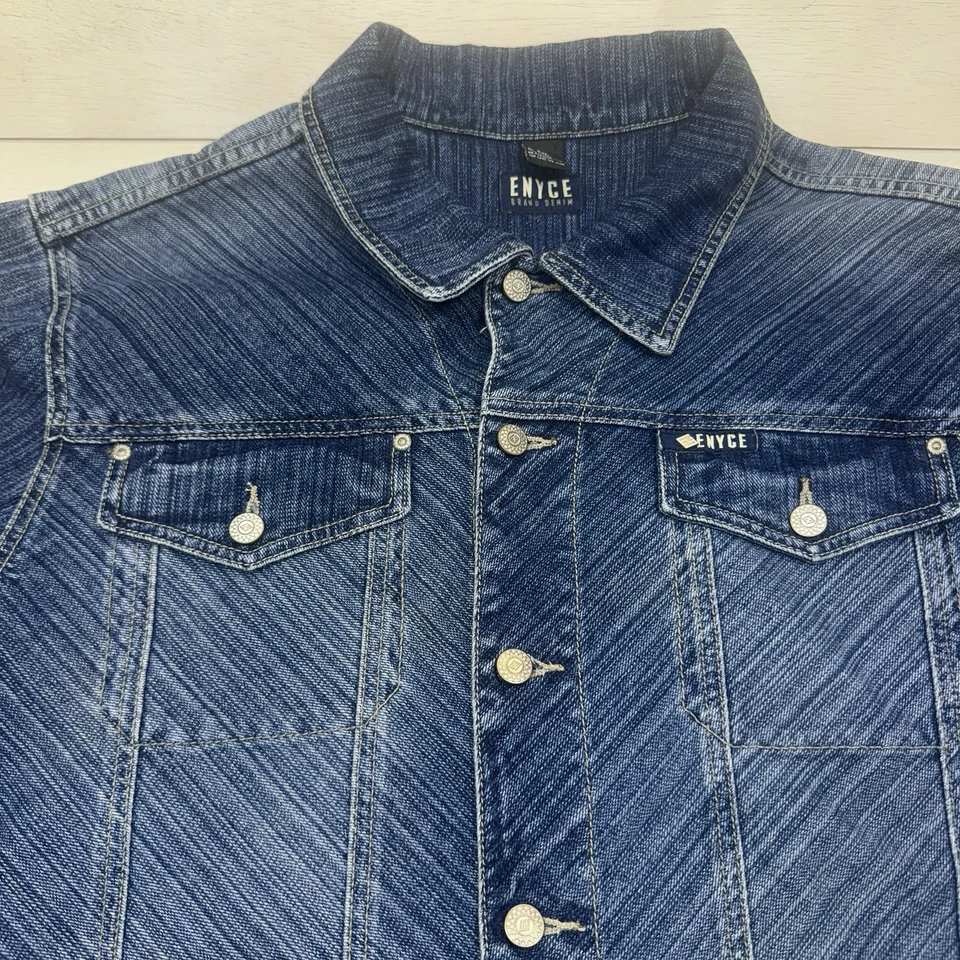 Chaqueta de Camionero Denim Botón Marca Y2K Enyce De Colección Para Hombres 2XL Azul Botones Traseros Pestañas Foto 3 de 4