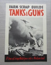 Original WW2 WWII Poster-Farm Scrap Builds Tanks & Guns-14" x 20"