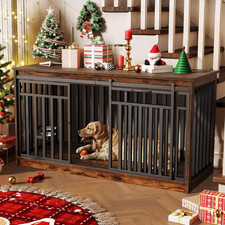 55" Extra Large Dog Crate Furniture, Heavy Duty Metal Dog Kennel TV Stand with S