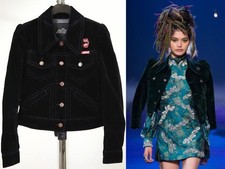 Marc Jacobs 19SS The Velveteen Jean Jacket Black Rayon Fitted XS