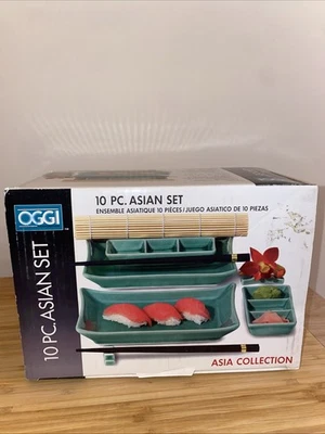 Happy Sales Set Da Sushi 6 Pezzi Oceano Verde - Piatti E Bacchette Giapponesi Fatte A Mano In Gres - 3