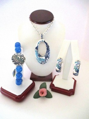 Brighton ''TERRA'' Blue Necklace-Earring-Bracelet Set (MSR$268) NWT/Pouch