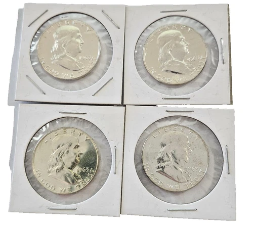 Vintage Lot 4 ~1963-P Silver Franklin Half Dollar ~Nice Coins~ Estate Find ~ UNC