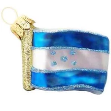 HONDURAS FLAG EUROPEAN BLOWN GLASS CHRISTMAS TREE ORNAMENT