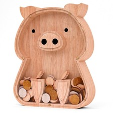 JOOMLAFLY Wooden Piggy Bank for Kids, Boys & Girls Personalized Initial Coin...