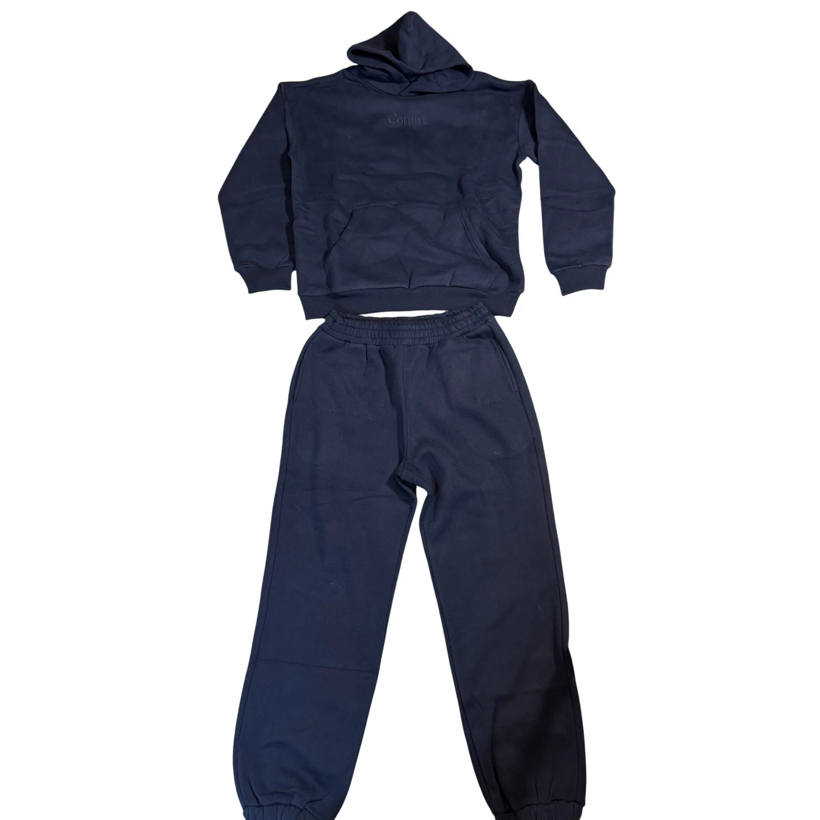 Comfrt Minimalist Hoodie Sweatpants Set Navy Oversized Jogger Large Cozy NEW