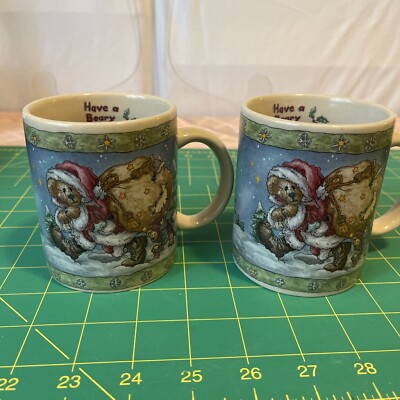 Boyds Bears 1999 Coffee Mug Have A Beary Merry Christmas Bearware Pottery 2 Mugs