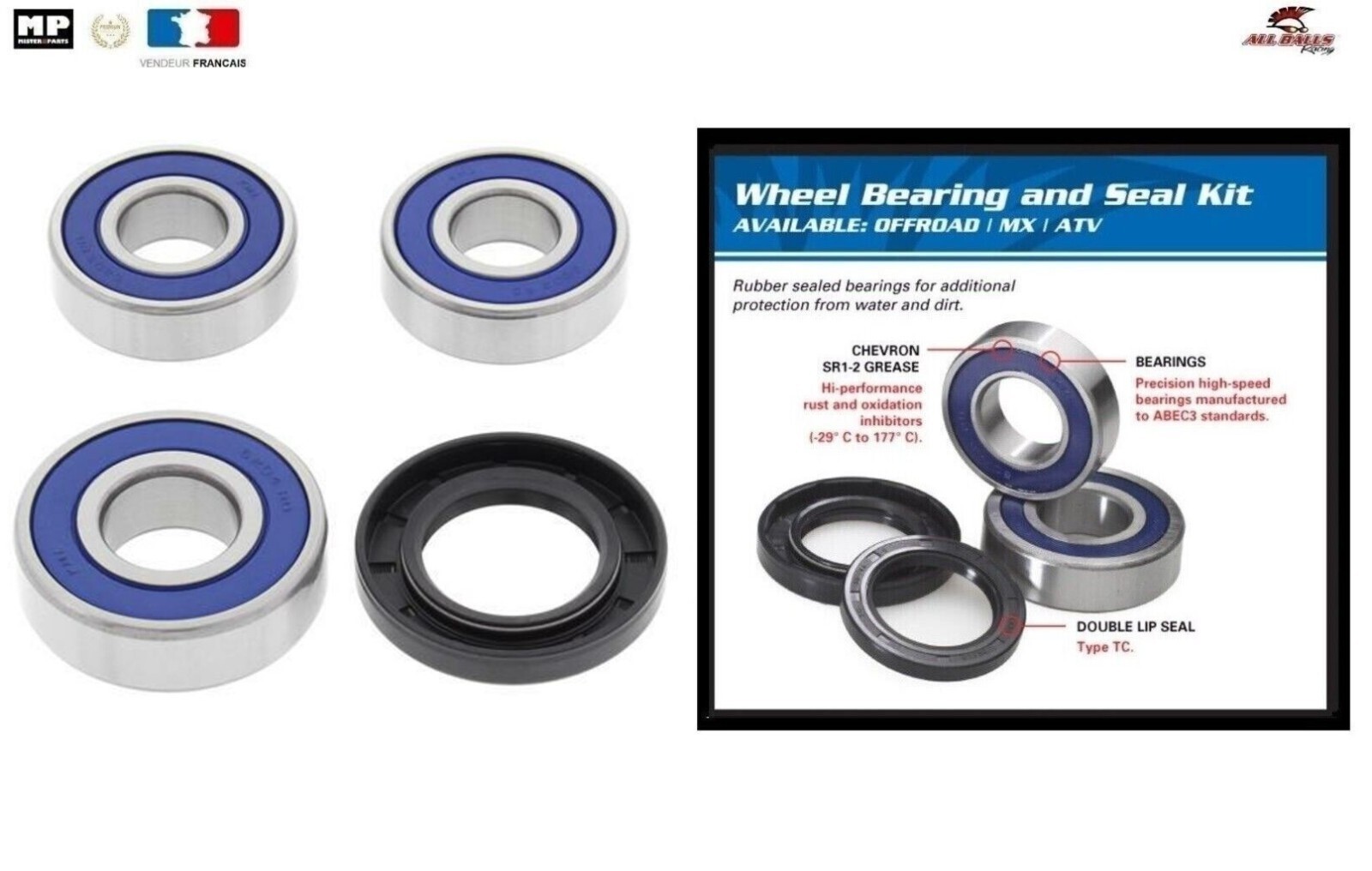 Kit roulement de roue arrière 25-1231 pour moto Hyosung GT250 et GT650R