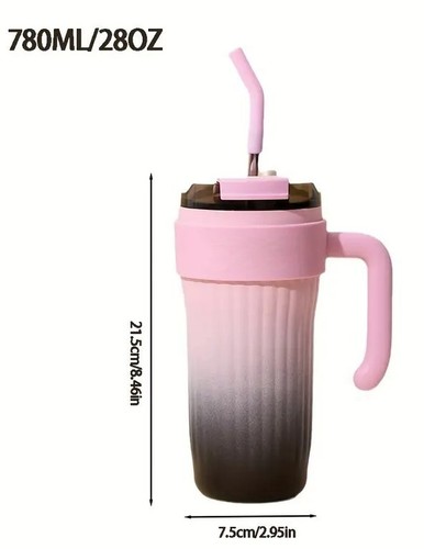 NEW BLUE GRADIENT 28oz INSULATED STAINLESS STEEL TRAVEL TUMBLER W/ LID & HANDLE - Picture 4 of 9