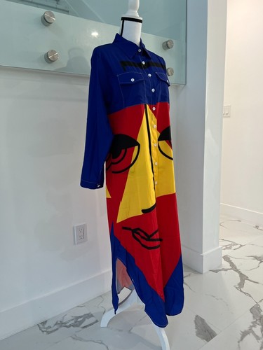 Sophisticated Runway Vintage Print Long Sleeve Evening Dress - Women's Size S - Picture 4 of 9