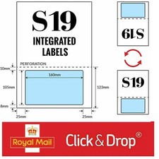 ROYAL MAIL CLICK and DROP LABELS - A4 INTEGRATED LABELS STYLE S19 -160mm x 105mm