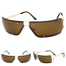 Men's Classy Elegant Contemporary Moder Wrap Club Party SUN GLASSES Gold Frame
