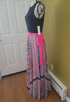 Maxi Party Dress Sz 8 Women  Scarf Print Eliza J Cocktail NEW With Tags Colorful