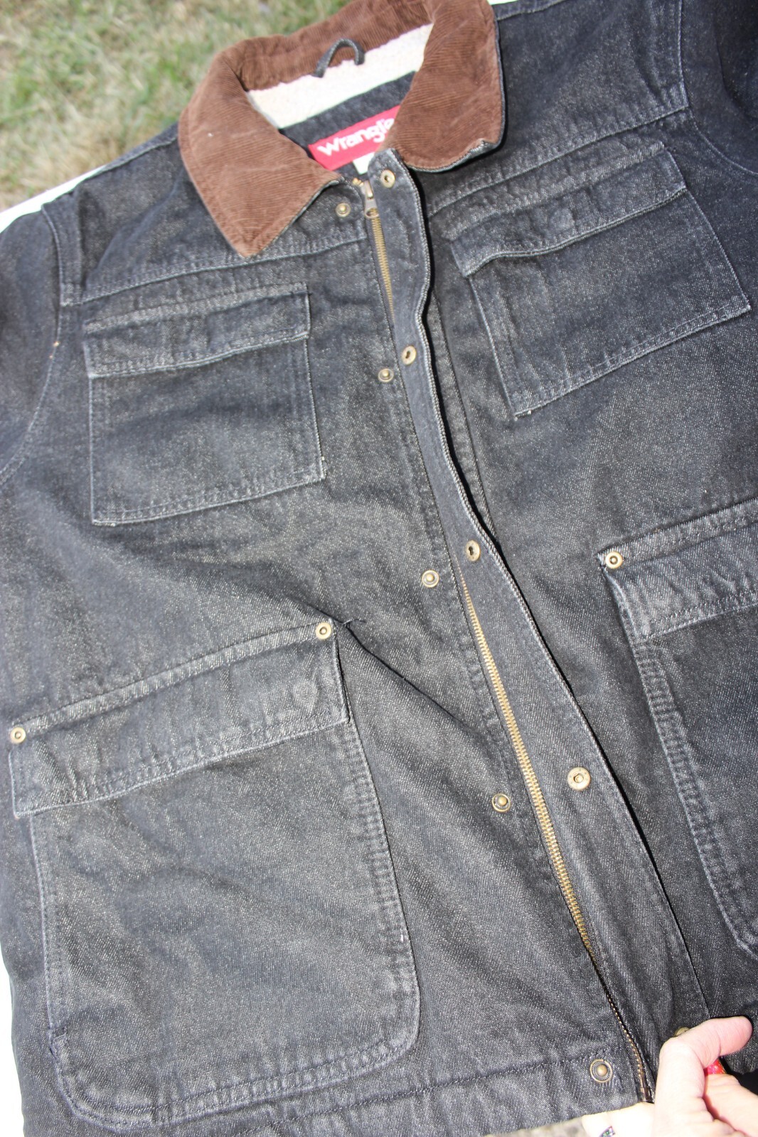 Wrangler Denim Sherpa Lined Chore Coat Barn Jacket Vintage Mens Size XL Black image 6