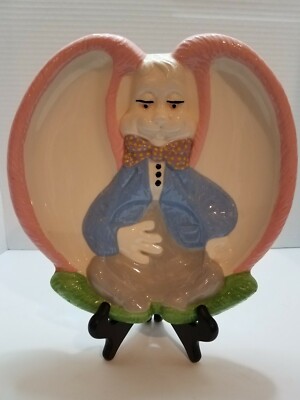 Ceramic Painting Easter Eggs Bunny Dish Canape Plate Tray 9''x9''
