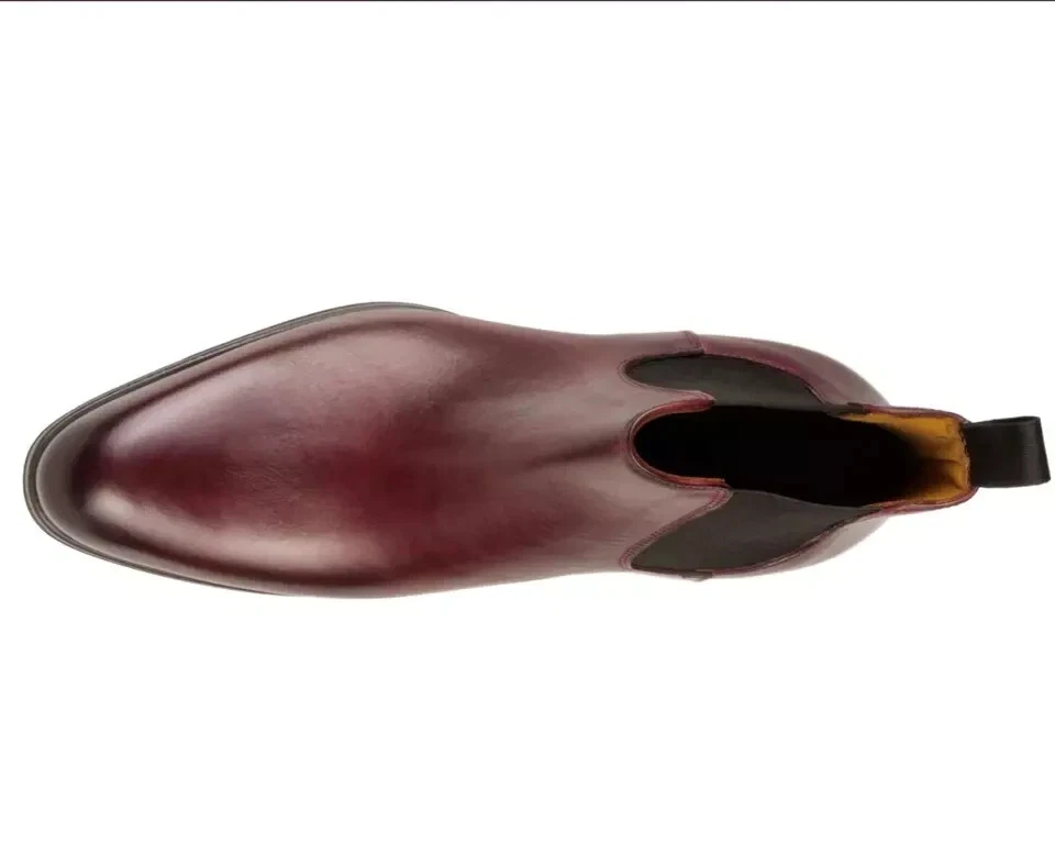 Hecho a mano Hombres Borgoña Oscuro Chelsea Botas, Formales Cuero Botas de Oficina para Hombre Foto 4 de 4