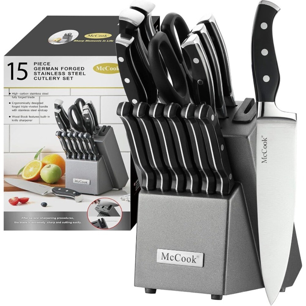 Knife Sets,German Stainless Steel Kitchen Knife Block Set with Built-in-image