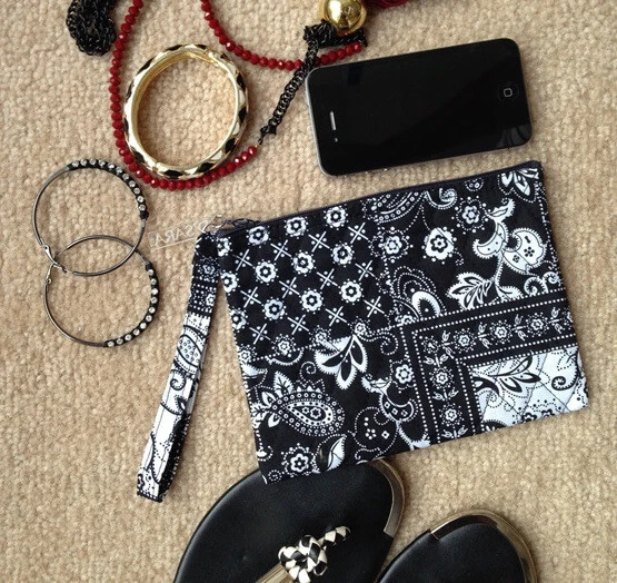 Ручной работы деньги монета-ID-кредитная карта кошелек с ремешком сумочки мешок черный квилтинг - Изображение 2 из 4