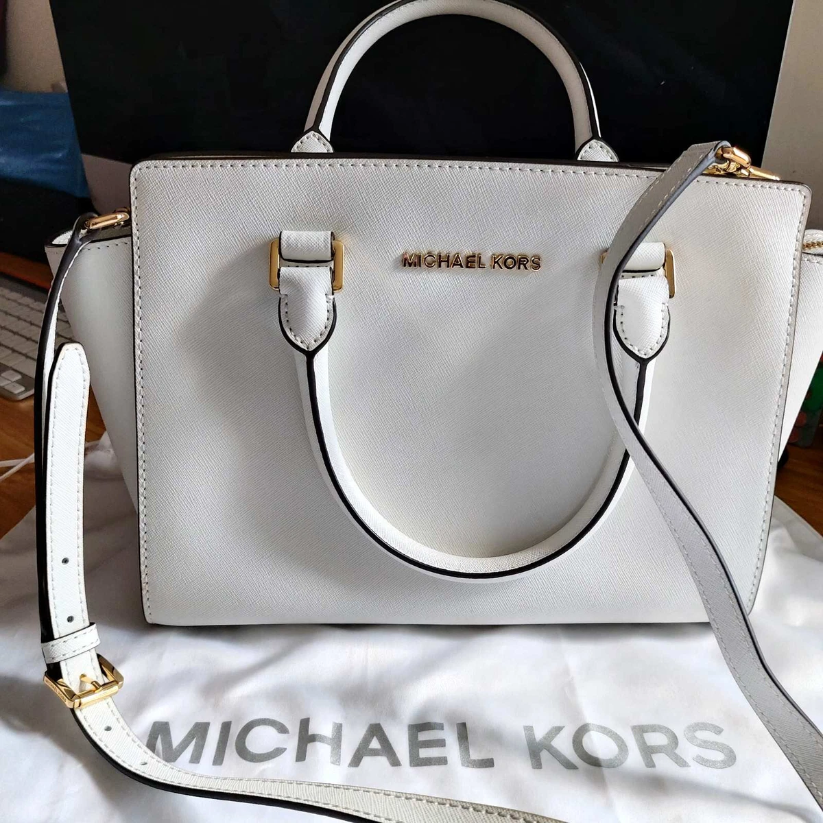 MICHAEL Michael Kors Selma Saffiano Medium Leather Satchel, Optic