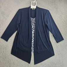 Croft & Barrow Top Blouse Women Medium Geometric Print Navy Blue - M