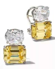 Lab-Created 4.00Ct Emerald Cut Citrine Women Stud Earrings 14K White Gold Plated