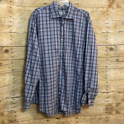 Peter Millar Mens XXL Button Down Shirt Crown Ease Plaid Cotton Long Sleeve
