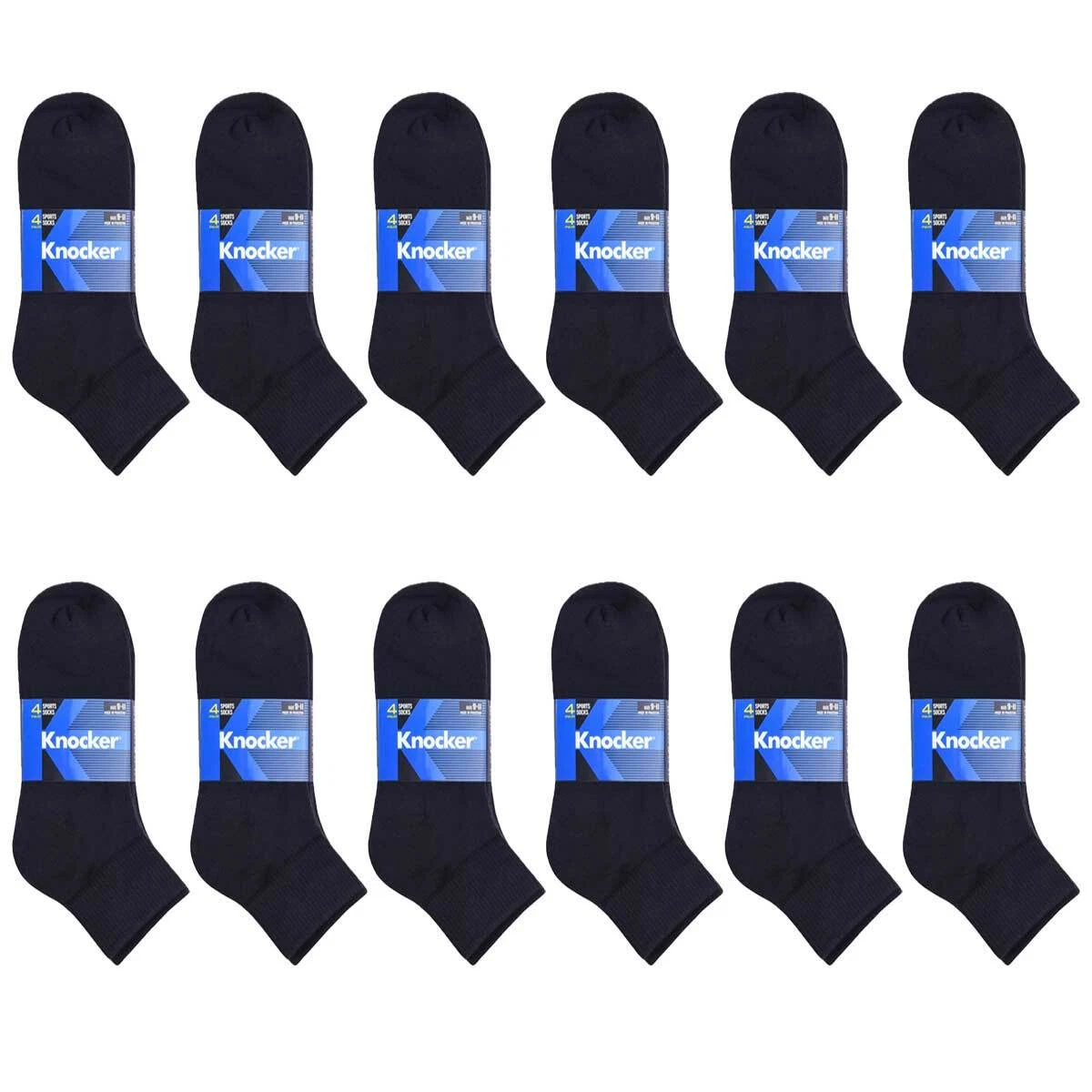 12 Pairs Men's Knocker Athletic Sports Cotton Black Ankle Socks 10-13 Dozen Lot