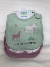 NEW Carter's Child of Mine Baby Girl Animal Purple Cotton Drool Baby Bib, 3 Pack