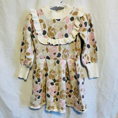 Janie and Jack Toddler 2T Cream Floral Intarsia Knit Sweater Dress