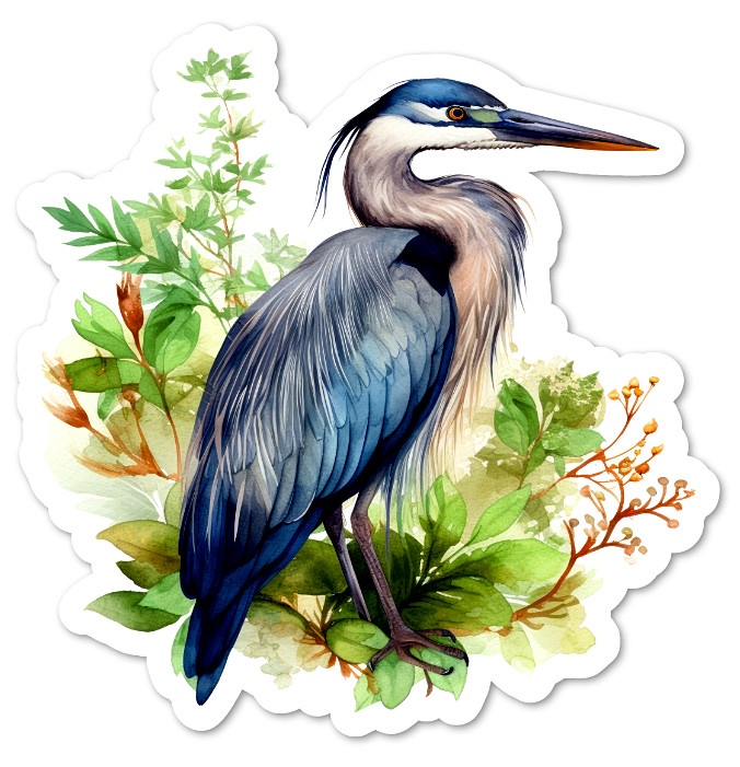 Blue Heron Vinyl Sticker, Water Resistant, Scrapbooking, Laptop, Water Bottle