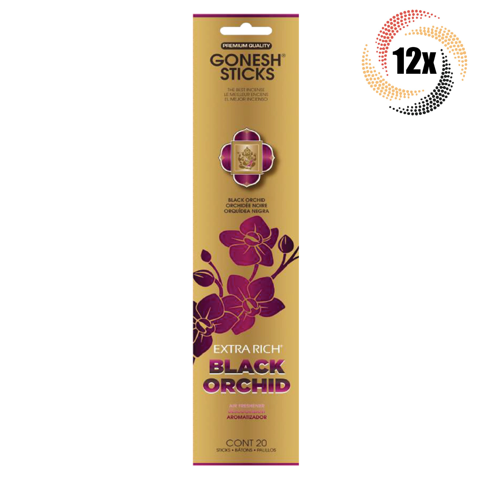 12 упаковок ароматических палочек Gonesh Extra Rich Black Orchid | по 20 палочек в упаковке