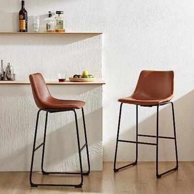 2 Pcs 18'' 26'' 30'' Counter Height Bar Stools Leather Barstools Modern Bar Chairs