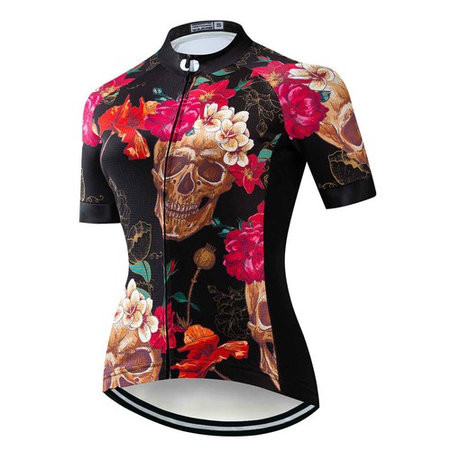 Women's Reflective Cycling Jersey Skull Biking Jersey MTB Cycle Bike Shirt Top - Picture 3 of 21