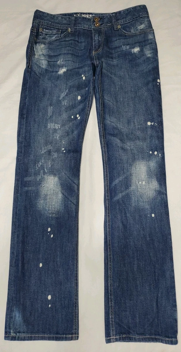 Express Boyfriend Distressed Destroyed Bleach Stains Jeans Size 4