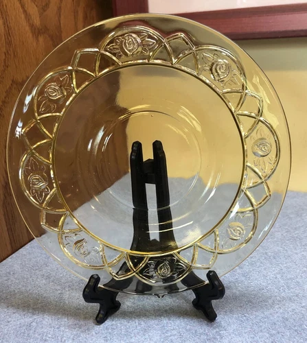 Rosemary Dutch Rose Saucer Yellow Amber Federal Depression Glass 6" Saucer