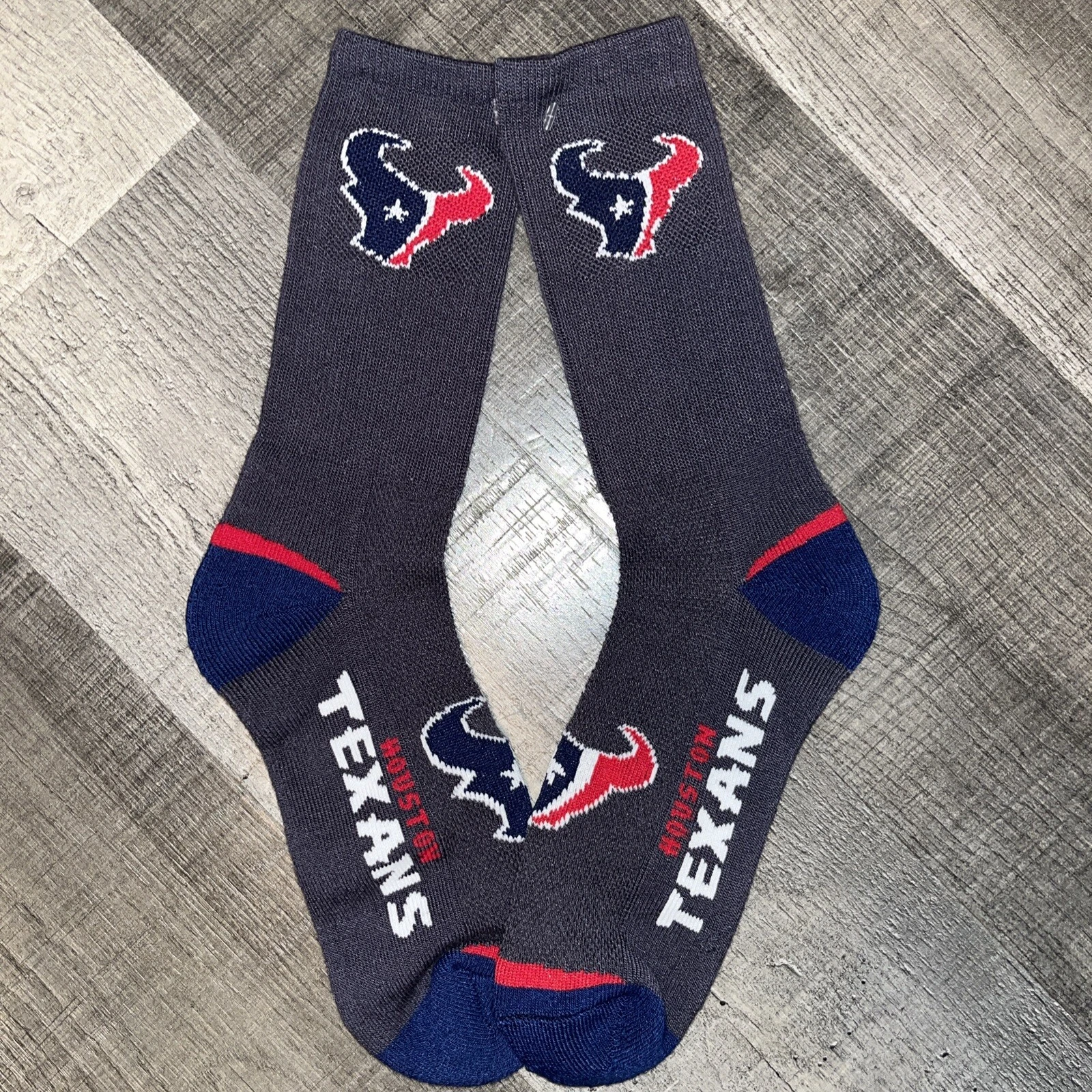 HOUSTON TEXANS football TEAM LOGO CHARCOAL STRETCH CREW SOCKS LARGE