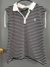 Lauren Ralph Lauren Women's XL Sleeveless 1/4 Button Top Black White Striped Top