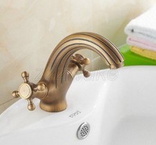 Antique Brass Double Cross Handle Bathroom Faucet Vanity Sink Mixer Tap znf026