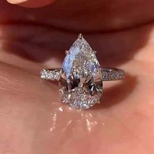 3 CT Pear Shape Moissanite Engagement Ring, Hidden Halo Ring Tear Drop Ring