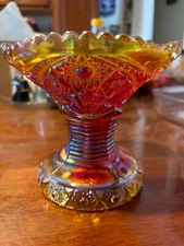 Early 1900s Marigold depression glass punch bowl base Amberina irridescent great