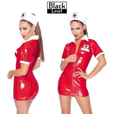 Black Level Nurse Vinyl Red Dress - Sexy Red Nurse Dress, S M L XL
