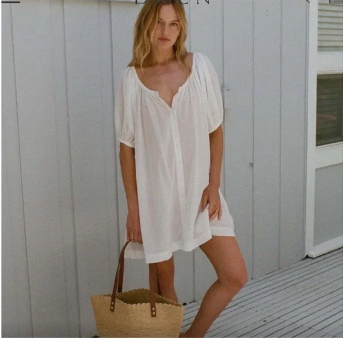 Doen Women's Josette Short Puff Sleeves Salt Oversized Cotton