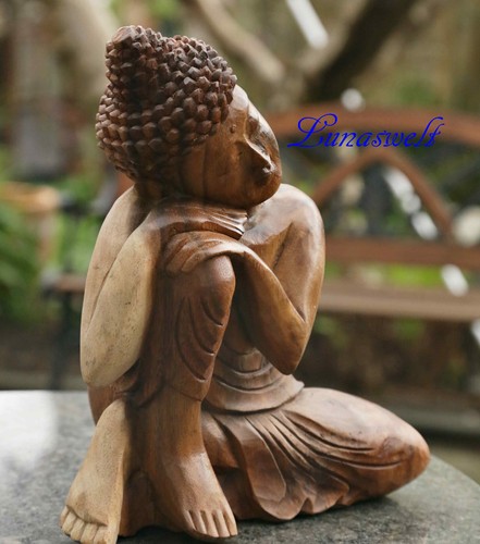 In Gedanken versunkener Buddha 30 cm hoch Massiv Holz - Bild 2 von 7