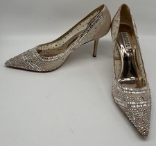 Badgley Mischka Rose-Gold Satin Rhinestone Embellished Pointed Toe Pump sz 9