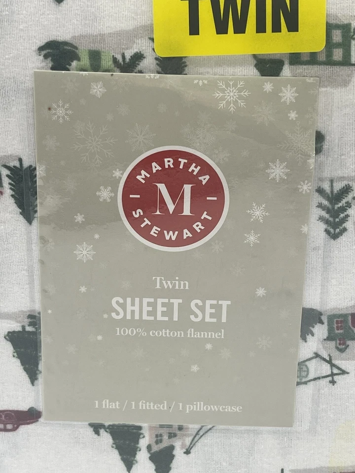 Martha Stewart Twin Sheet set Christmas Trees Houses Truck Cotton Flannel - Image 2 of 4