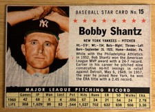 1961 Post Cereal Bobby Shantz Baseball Card #15 Yankees HOF Mid-Grade