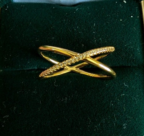 Caitlyn Minimalist 925 Yellow Gold Plated X Pavé CZ Crisscross Ring Size 6