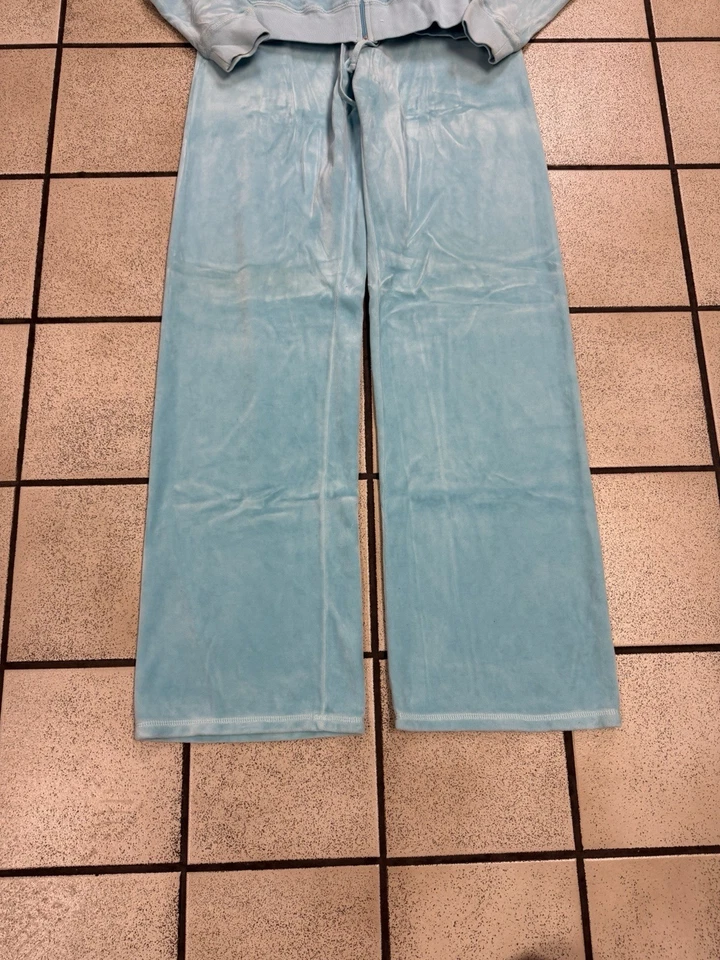VTG JUICY COUTURE Y2K Blue Velour Tracksuit Set Paris Hilton Plush 2000’s Sz Med - Image 3 of 4