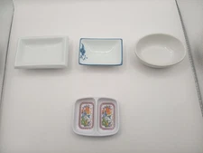  4 Small Square Trinket/Sauce Dish Lot Melamine,Porcelain Pier 1 Blue And White 